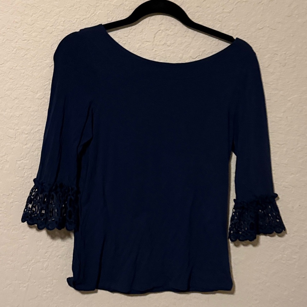Lilly Pulitzer Navy Crochet Bell-Sleeve Top size small